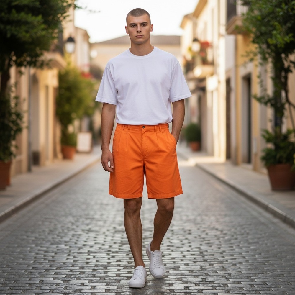 Britches Great Outdoors‎ Mens Pleated Classic Fit Cotton Shorts Orange Size 40